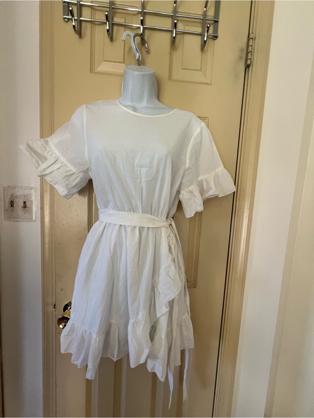 NWT Divided White Ruffle Tie-Waist Mini Dress